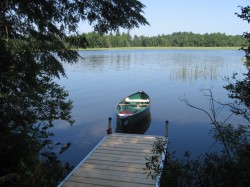 Dock and canoe on island